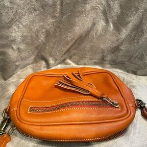 Roots orange leather small crossbody purse